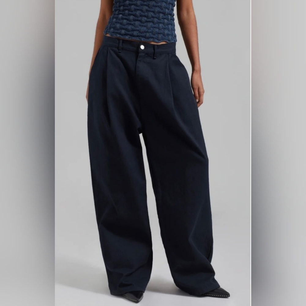Frankie shop drew denim highrise wideleg pants navy pleat women's size 28